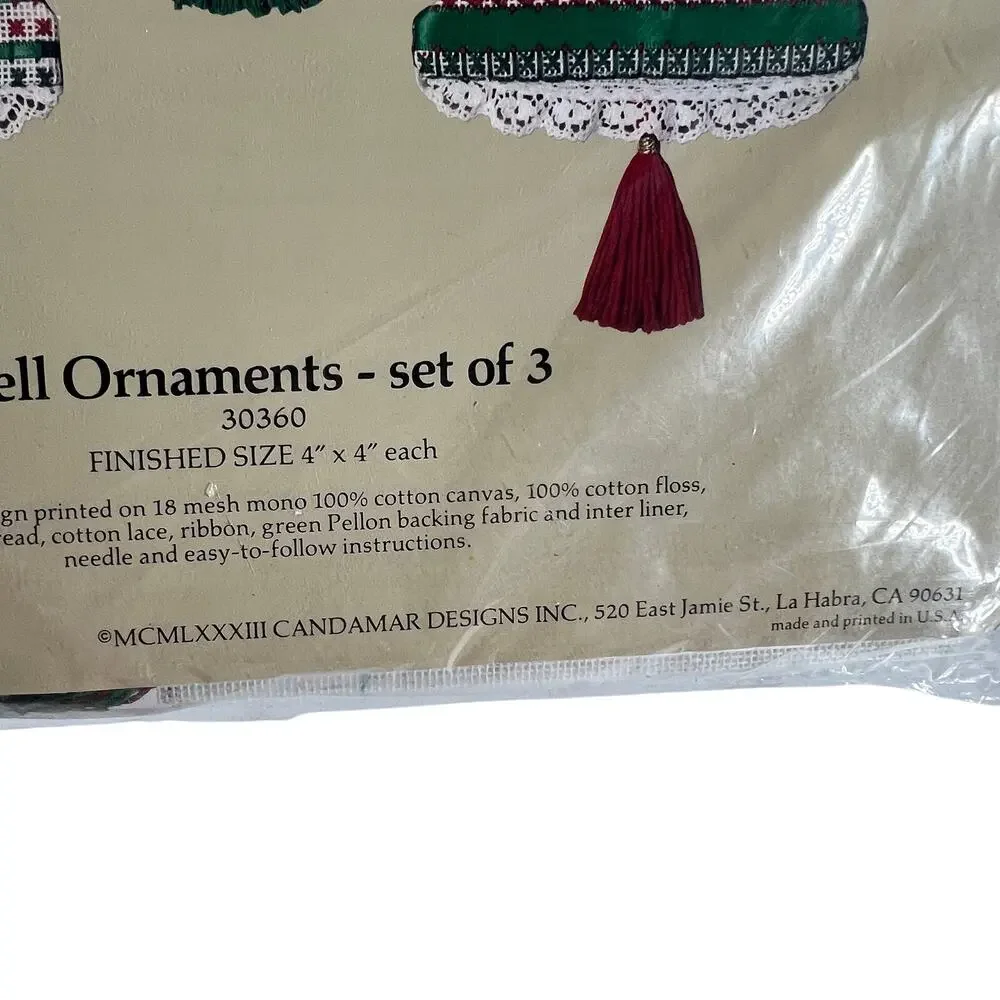 SOMETHING SPECIAL Bell Ornament Needlepoint Kit 30360 Set of 3 Vintage 1983